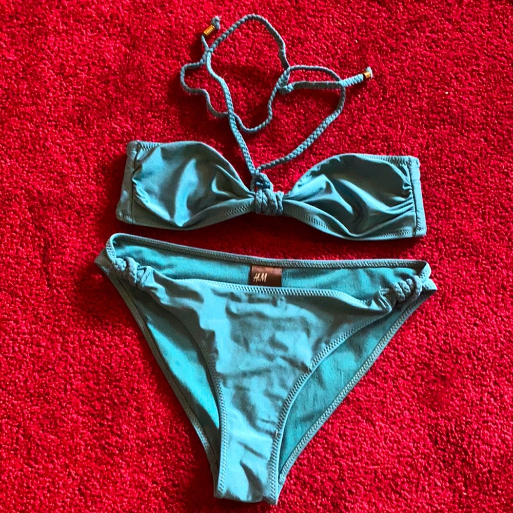 H&M teal gold rope bandeau top string bikini 4/6